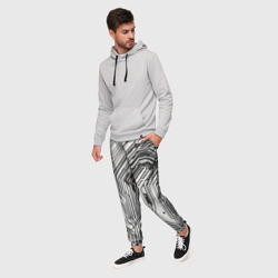 Мужские брюки 3D Белые полосы на чёрном фоне - фото 2