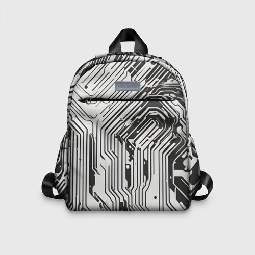 Детский рюкзак 3D с принтом Белые полосы на чёрном фоне, вид спереди #2