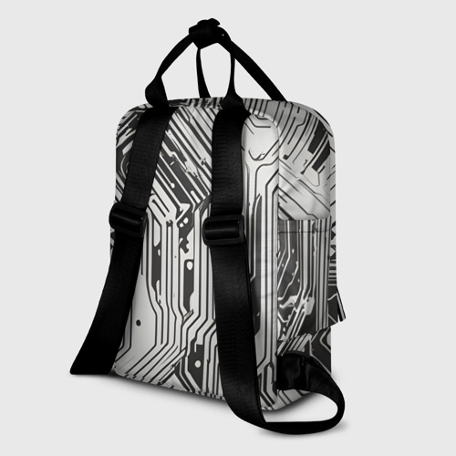 Женский рюкзак 3D с принтом Белые полосы на чёрном фоне, вид сзади #1