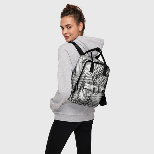 Женский рюкзак 3D с принтом Белые полосы на чёрном фоне, вид сбоку #3