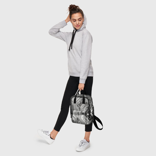 Женский рюкзак 3D с принтом Белые полосы на чёрном фоне, фото #4