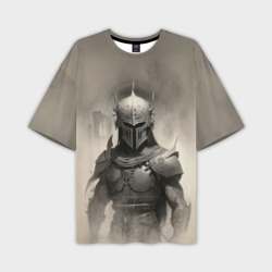 Мужская футболка oversize 3D Воин в тумане 