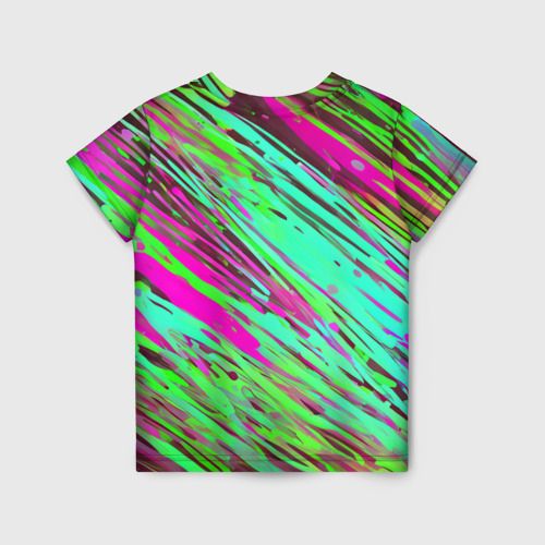 Детская футболка 3D с принтом Разноцветные брызги зелёные и розовые, вид сзади #1