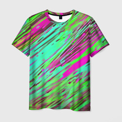Разноцветные брызги зелёные и розовые – Мужская футболка 3D с принтом купить со скидкой в -26%