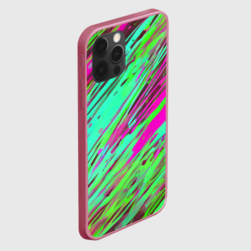 Чехол для iPhone 12 Pro с принтом Разноцветные брызги зелёные и розовые, вид сбоку #3