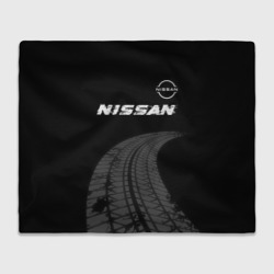 Плед 3D Nissan speed на темном фоне со следами шин: символ сверху