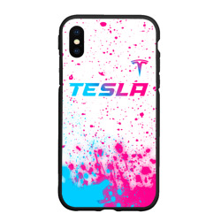 Чехол для iPhone XS Max матовый Tesla neon gradient style: символ сверху