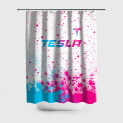 Штора 3D для ванной Tesla neon gradient style: символ сверху