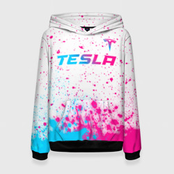 Женская толстовка 3D Tesla neon gradient style: символ сверху