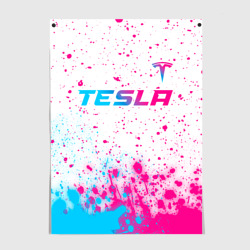 Постер Tesla neon gradient style: символ сверху