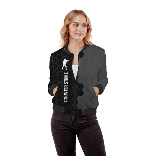 Женский бомбер 3D Counter Strike glitch на темном фоне: по-вертикали, цвет черный - фото 3