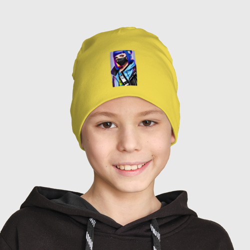 Детская шапка демисезонная Красивая девчонка в маске - нейросеть, цвет желтый - фото 3