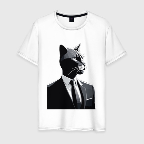 Мужская футболка из хлопка с принтом Бизнес-кот, вид спереди №1