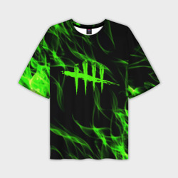 Мужская футболка oversize 3D Dead by Daylight green flame