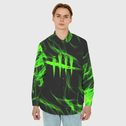 Мужская рубашка oversize 3D Dead by Daylight green flame - фото 2