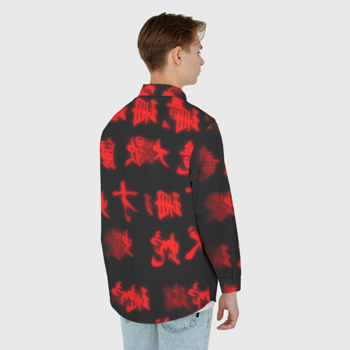 Мужская рубашка oversize 3D с принтом Стальной алхимик иероглифы, вид сзади #2