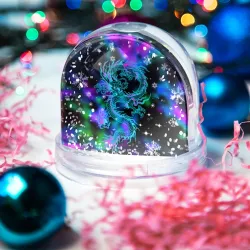 Игрушка Снежный шар Неоновый дракон в снежинках - фото 2