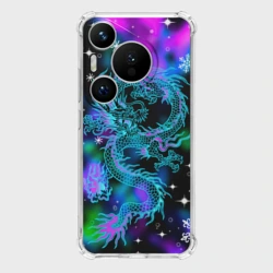Чехол для Huawei Pura 70 Неоновый дракон в снежинках