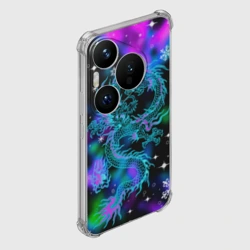 Чехол для Huawei Pura 70 Неоновый дракон в снежинках - фото 2
