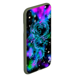 Чехол для iPhone XS Max матовый Неоновый дракон в снежинках - фото 2