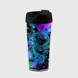 Термокружка-непроливайка Неоновый дракон в снежинках