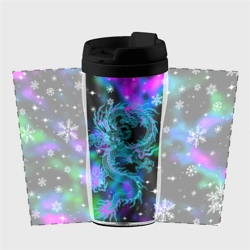 Термокружка-непроливайка Неоновый дракон в снежинках - фото 2