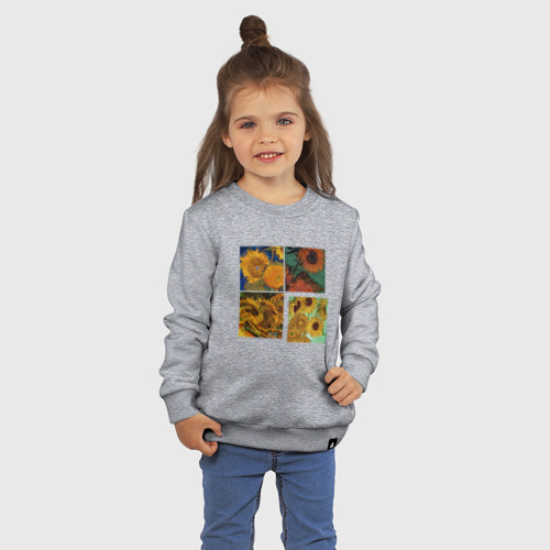 Детский свитшот хлопок Подсолнухи Ван Гога фрагменты, цвет меланж - фото 3