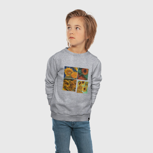 Детский свитшот хлопок Подсолнухи Ван Гога фрагменты, цвет меланж - фото 5