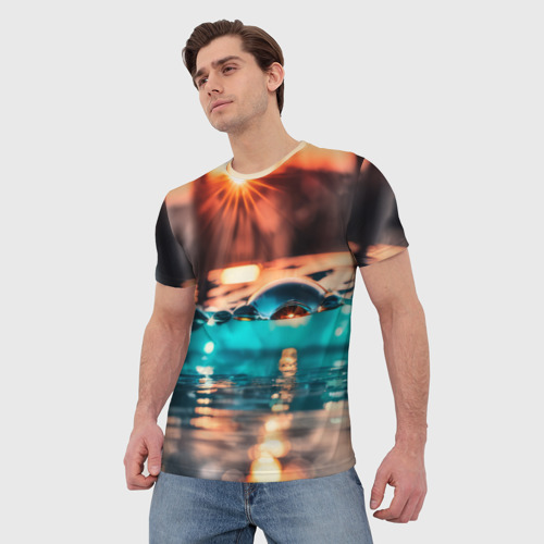 Мужская футболка 3D Поверхность воды на закате макро, цвет 3D печать - фото 3