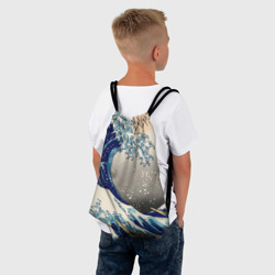 Рюкзак с принтом Великая волна от Канагава для любого человека, вид спереди №3. Цвет основы: белый