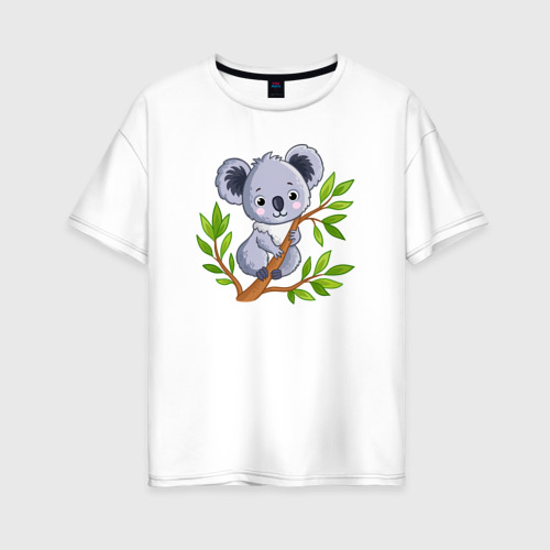 Женская футболка хлопок Oversize с принтом Коала на дереве, вид спереди #2