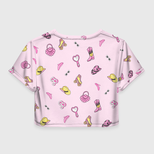 Женская футболка Crop-top 3D Барби аксессуары - розовый паттерн, цвет 3D печать - фото 2