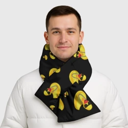 Шарф-пуховик 3D Жёлтая уточка в в темных очках и цепочке на черном  - фото 2