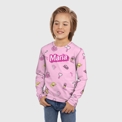 Детский лонгслив 3D Имя Мария в стиле барби - розовый паттерн аксессуары , цвет 3D печать - фото 3