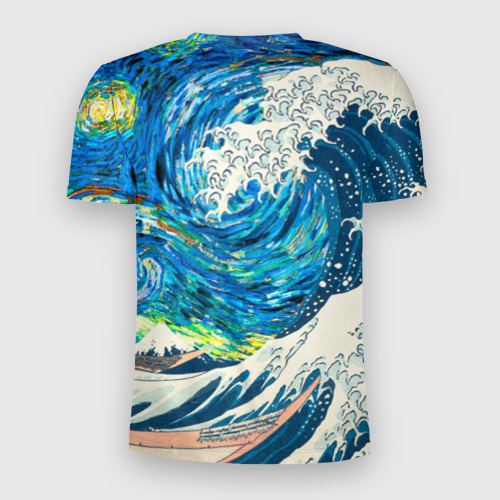 Мужская футболка 3D Slim Великая волна и звёздная ночь, цвет 3D печать - фото 2