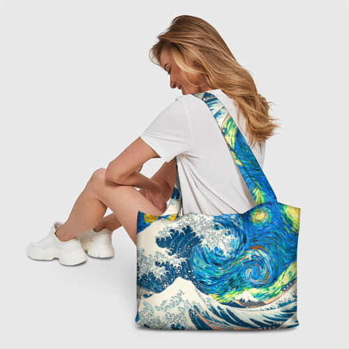 Пляжная сумка 3D Великая волна и звёздная ночь - фото 6
