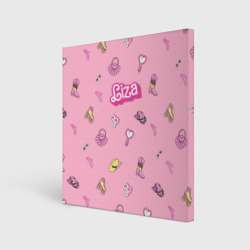 Холст квадратный Лиза - в стиле барби: аксессуары на розовом паттерн