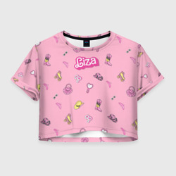 Женская футболка Crop-top 3D Лиза - в стиле барби: аксессуары на розовом паттерн