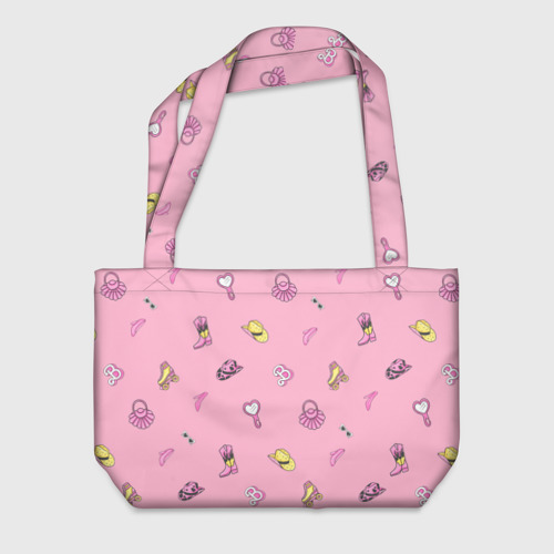 Пляжная сумка 3D Лиза - в стиле барби: аксессуары на розовом паттерн - фото 2