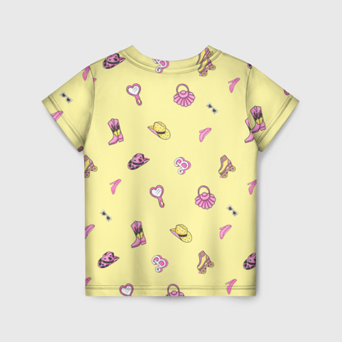Детская футболка 3D Екатерина - в стиле барби: аксессуары на желтом паттерн, цвет 3D печать - фото 2