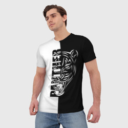 Мужская футболка 3D Пантера - чёрно-белое - фото 2