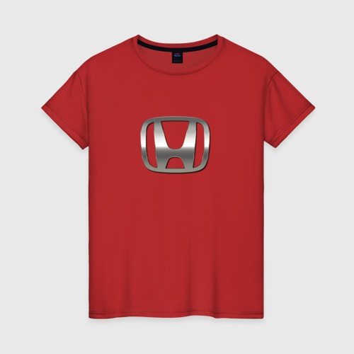 Женская футболка хлопок с принтом Honda sport auto silver, вид спереди #2