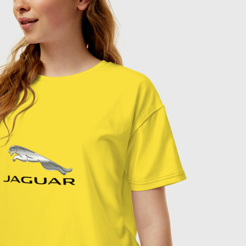Женская футболка хлопок Oversize с принтом Ягуар спорт кар, фото на моделе #1