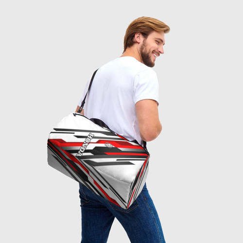 Сумка спортивная 3D с принтом Honda - red and white, фото на моделе #1