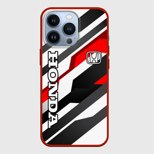 Чехол для iPhone 13 Pro с принтом Honda - red and white, вид спереди #2