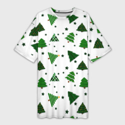 Платье-футболка 3D Узор с зелеными елочками
