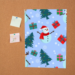 Постер Снеговики с новогодними подарками паттерн - фото 2