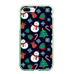 Чехол для iPhone 7Plus/8 Plus матовый Снеговички с рождественскими оленями и елками