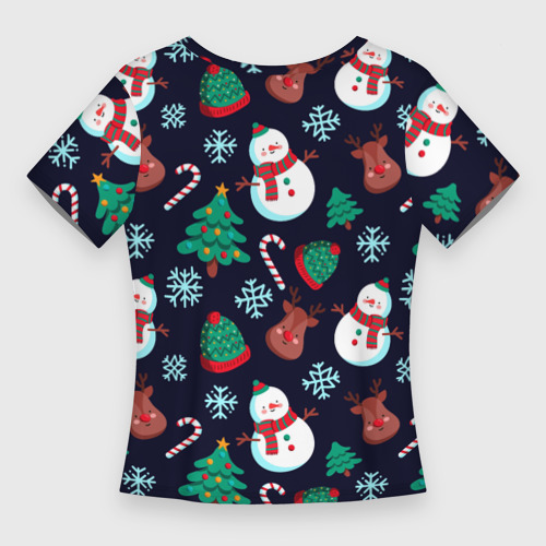 Женская футболка 3D Slim Снеговички с рождественскими оленями и елками, цвет 3D печать - фото 2