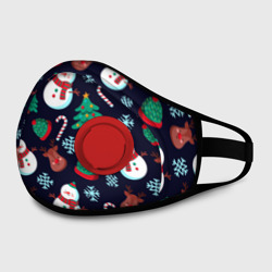Маска из неопрена Снеговички с рождественскими оленями и елками